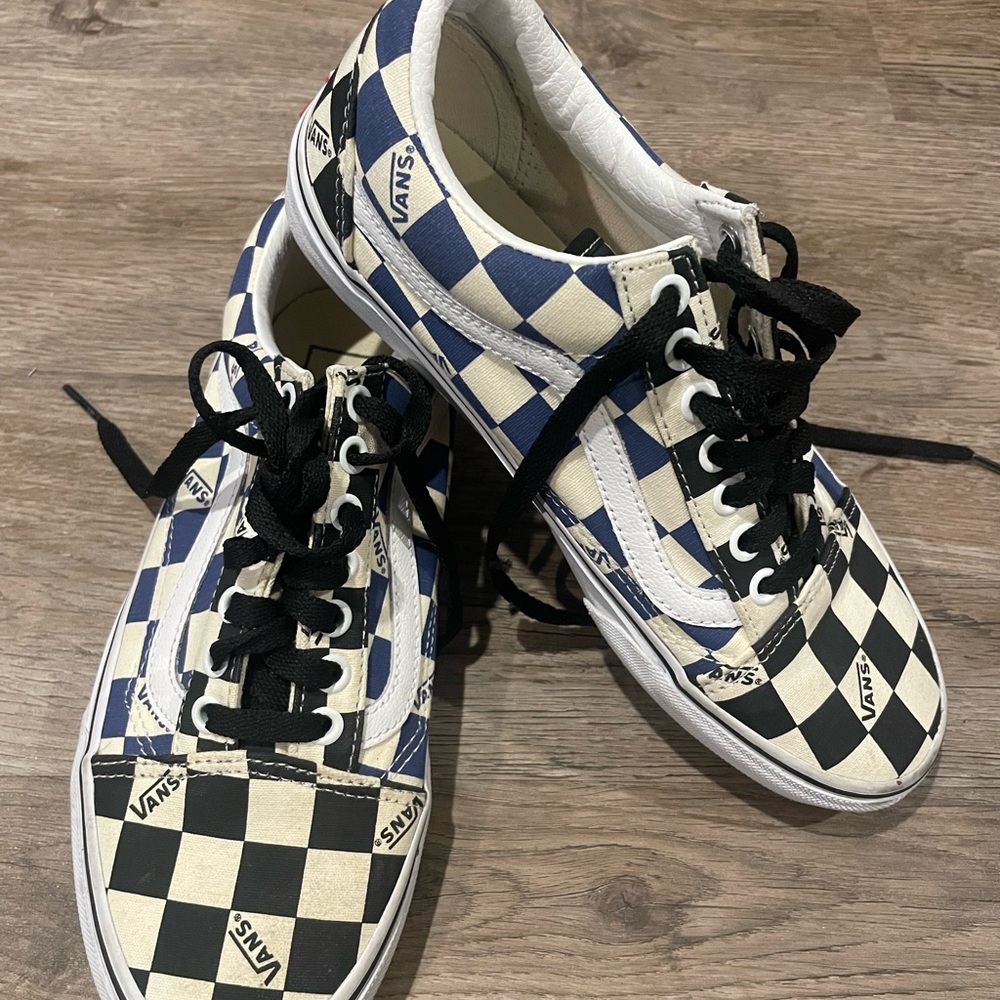 Vans Black and White Sneakers with Checkered Design